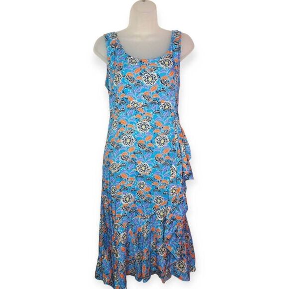 Sundance Women's Cascading Dreams Midi Dress size Small Blue Orange Floral - Picture 2 of 8